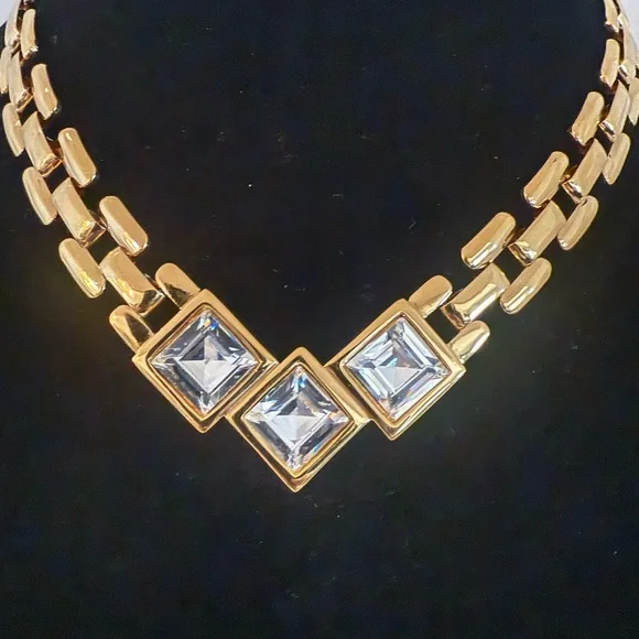 Napier Gold Plated Chain-Link Choker Necklace with Swarovski Crystal Accents - Picture 2 of 6